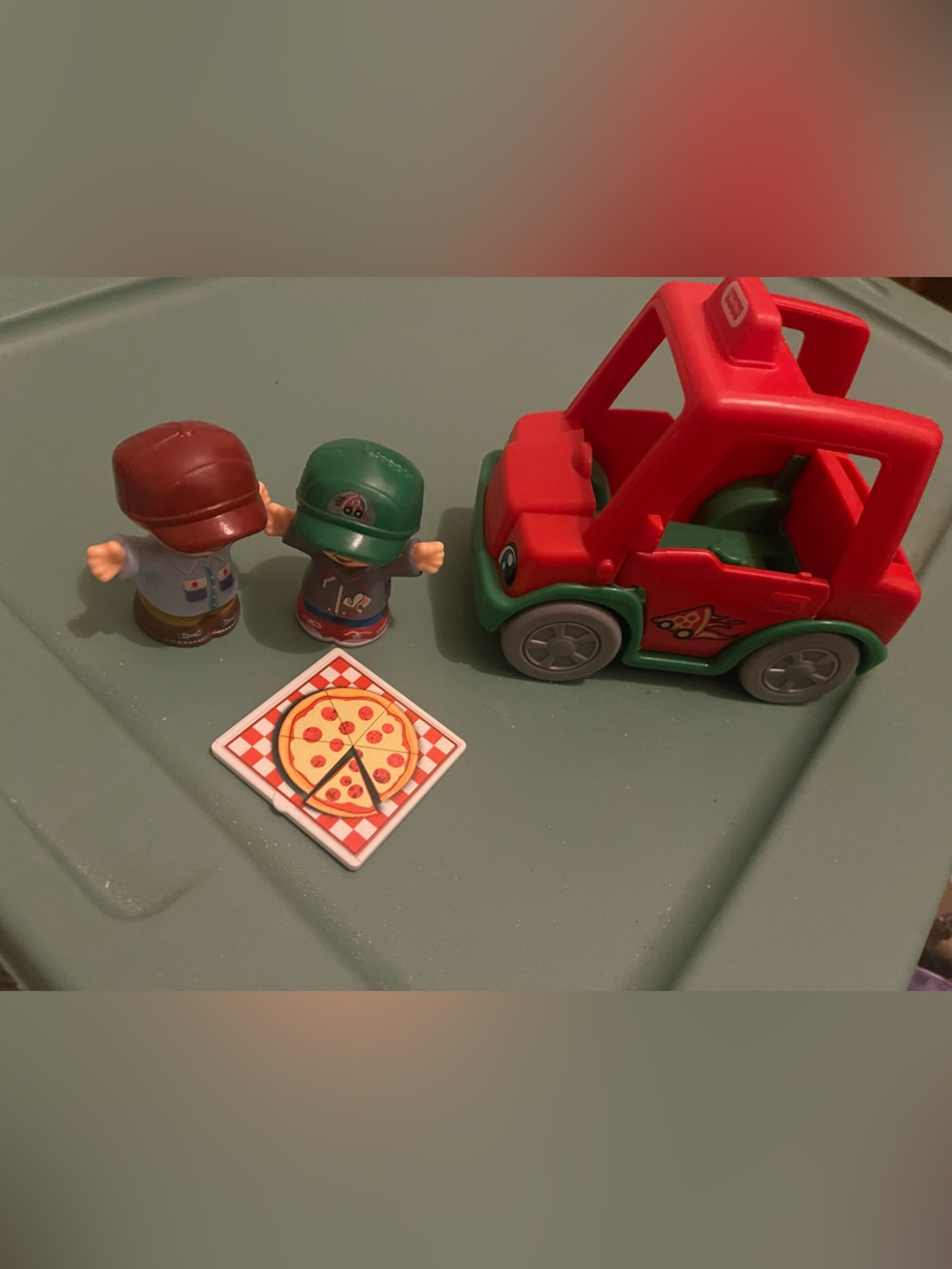 Fisher-Price Red and Green Pizza Delivery Car with Two Figures